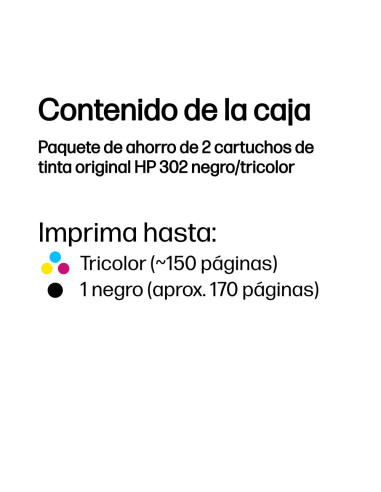 HP Paquete de ahorro de 2 cartuchos de tinta original 302 negro/tricolor