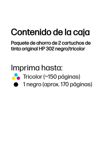 HP Paquete de ahorro de 2 cartuchos de tinta original 302 negro/tricolor