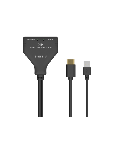 AISENS HDMI Duplicador 4K@30HZ 1×2 con Alimentación USB y Cable, Negro, 30 cm