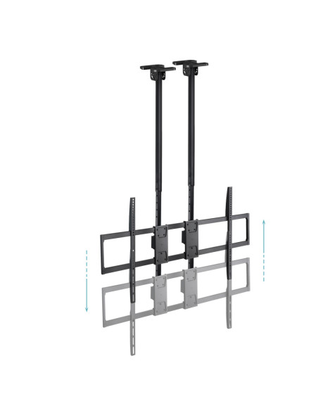 TooQ Soporte de Techo Extensible con doble mástil para Pantallas 60”-120", Negro