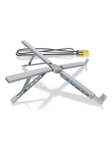 AISENS Soporte de Sobremesa Ajustable Para Portail / Tablet Con USB-C Docking 4 en 1, Gris