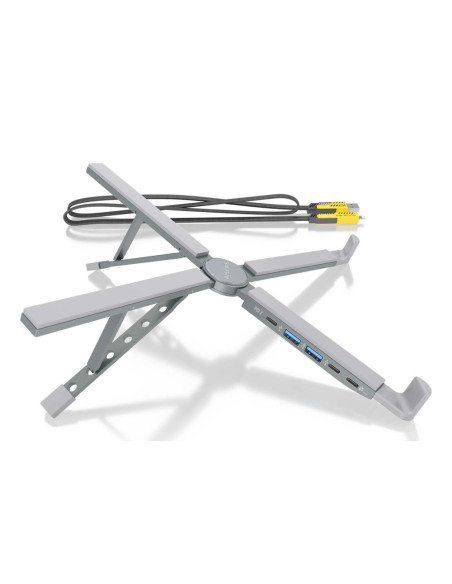 AISENS Soporte de Sobremesa Ajustable Para Portail / Tablet Con USB-C Docking 4 en 1, Gris