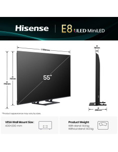 Hisense 55E8Q 139,7 cm (55") 4K Ultra HD Smart TV Wifi Negro, Gris 600 cd / m² 2