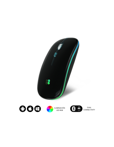 SUBBLIM Ratón Inalámbrico Bluetooth + RF RGB LED Dual Flat Mouse Black