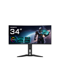 GIGABYTE Monitor de juegos curvo OLED WQHD MO34WQC2 de 34" - 3440 x 1440, 240Hz, 0.03ms, KVM, 250 cd/m², FreeSync Premium Pro, D 2
