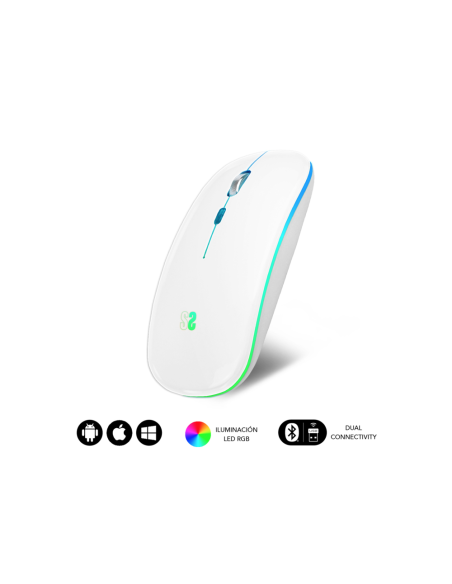 SUBBLIM Ratón Inalámbrico Bluetooth + RF RGB LED Dual Flat Mouse White