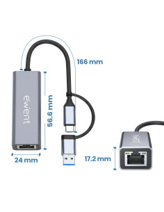 Ewent EW9819 hub de interfaz USB 3.2 Gen 1 (3.1 Gen 1) Type-A + Type-C 1000 Mbit/s Gris 2