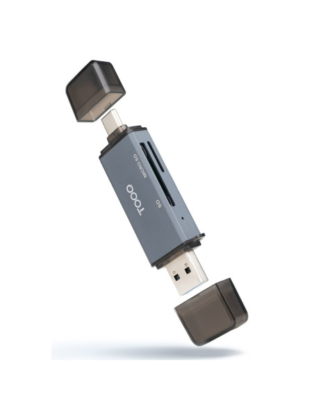 TooQ Lector de Tarjetas SD + TF, con entradas USB-C 3.0 + USB A, Color Gris