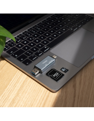 TooQ Lector de Tarjetas SD + TF, con entradas USB-C 3.0 + USB A, Color Gris