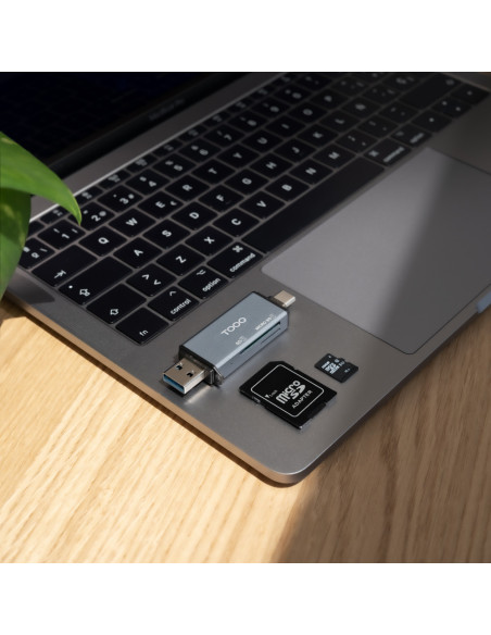 TooQ Lector de Tarjetas SD + TF, con entradas USB-C 3.0 + USB A, Color Gris