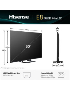 Hisense 50E8Q 127 cm (50") 4K Ultra HD Smart TV Wifi Negro, Gris 600 cd / m² 2