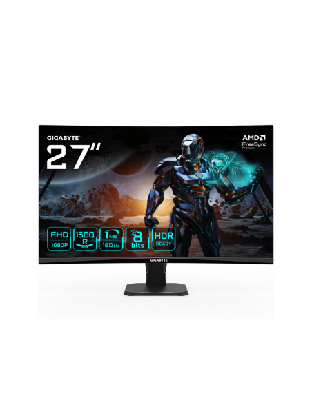 GIGABYTE GS27FC Monitor gaming curvo 27" FHD - 1920 x 1080, 180Hz, 1ms, 250 cd/m², FreeSync Premium, HDR Ready, HDMI 2.0, Displa