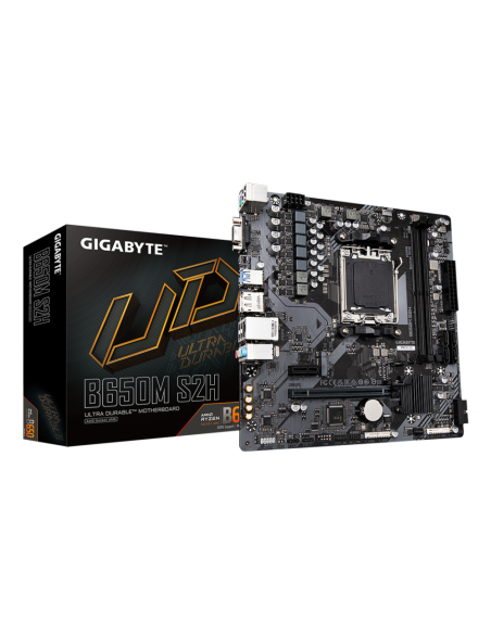 GIGABYTE B650M S2H Placa base - AMD Ryzen serie 9000, VRM de 5+2+2 fases, hasta 6400 MHz DDR5 (OC), 1xPCIe 4.0 M.2, LAN GbE, USB