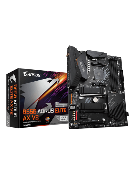 GIGABYTE B550 AORUS ELITE AX V2 Placa base - Procesadores AMD Ryzen 5000, VRM de 12+2 fases, hasta 4733 MHz DDR4, 1xPCIe 4.0 + 1