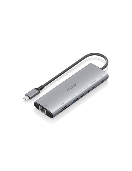 AISENS USB-C Dock 8 en 1, USB-C a 1xHDMI, 1xRJ45, 1xUSB-A 10G, 2xUSB-C 10G, 1xSD, 1xMicroSD, 1xUSB-C PD 100W, Gris, 20cm