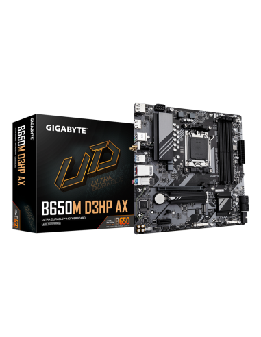 GIGABYTE B650M D3HP AX Placa base - AMD Ryzen serie 9000, VRM de 5+2+2 fases, hasta 8000 MHz DDR5 (OC), 2xPCIe 4.0 M.2, WIFI 6E,