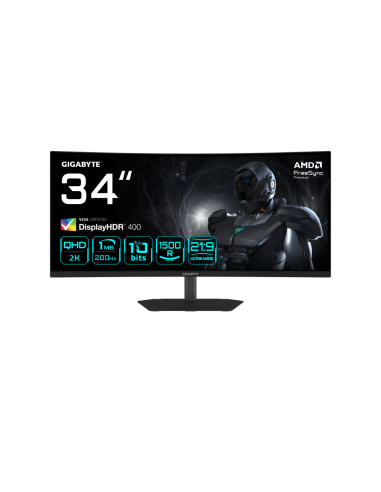 GIGABYTE G34WQC2 Monitor Gaming Curvo 34” WQHD - 3440 x 1440, 1500R, 200Hz, 1ms, 450 cd/m², AMD FreeSync Premium, DisplayHDR 400