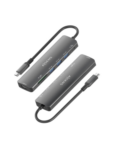 AISENS ASUC-7P025-GR base para portátil y replicador de puertos Alámbrico USB 3.2 Gen 1 (3.1 Gen 1) Type-C