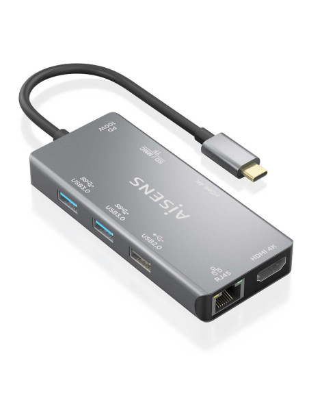 AISENS ASUC-9P018-GR base para portátil y replicador de puertos Alámbrico USB 3.2 Gen 1 (3.1 Gen 1) Type-C