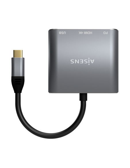 AISENS Conversor USB-C a HDMI/USB-C/Tipo A USB 3.0, 3 en 1, Gris, 15cm