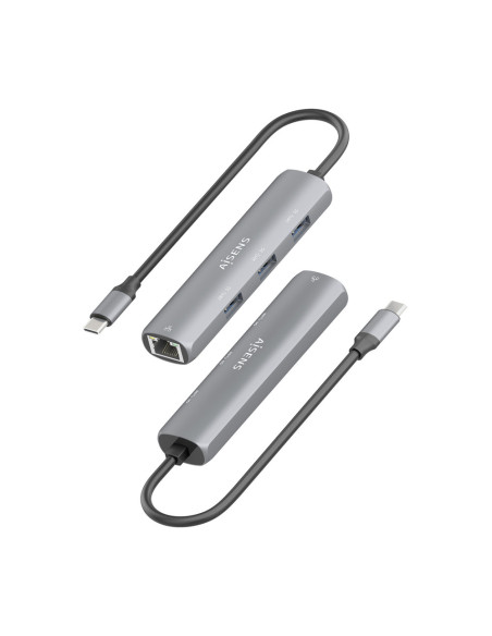 AISENS Dock USB-C A Ethernet Gigabit + Hub 3xUSB-A, Gris, 15cm