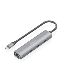 AISENS Dock USB-C A Ethernet Gigabit + Hub 3xUSB-C, Gris, 15cm