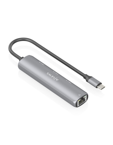 AISENS Dock USB-C A Ethernet Gigabit + Hub 3xUSB-C, Gris, 15cm