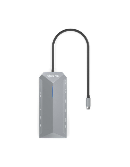 AISENS USB-C Dock 12 En 1, USB-C A 2xHDMI, 1xRJ45, 3xUSB-A, 2xUSB-C, 1xUSB-C PD, 1xAudio, 1xSD, 1xMicro SD, Gris, 30cm