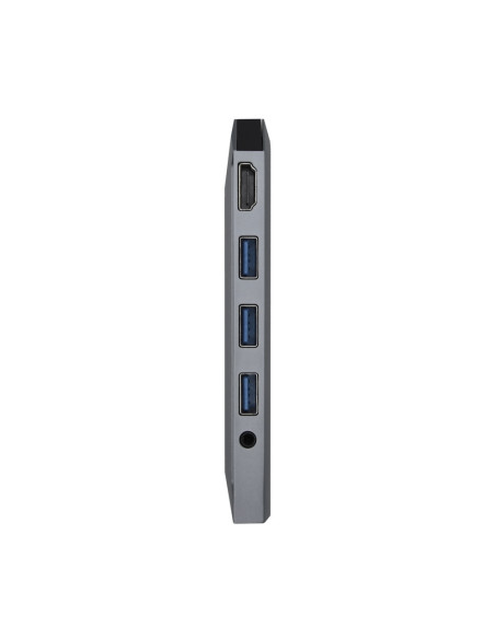AISENS USB-C Dock 9 en 1, USB-C a 1x HDMI, 1xRJ45, 3x USB, 1x PD, 1x Audio, 1x SD, 1x Micro SD, Gris, 15 cm