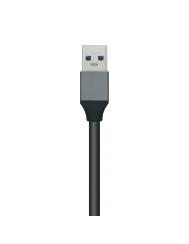 AISENS Hub USB3.0 Aluminio, Tipo A/M - 4x Tipo A/H, Negro, 10 cm