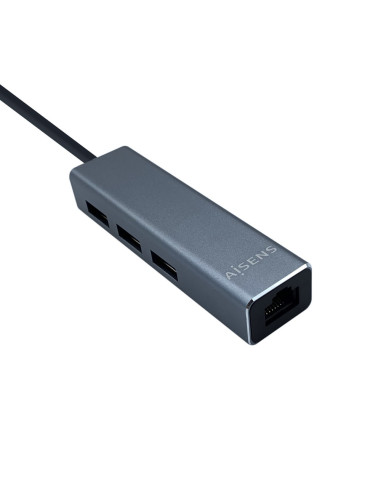 AISENS Conversor USB 3.0 a ethernet gigabit 10/100/1000 Mbps + Hub 3 x USB 3.0, Gris, 15 cm