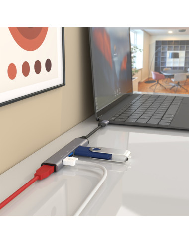 AISENS Hub USB 3.1 USB-C, Tipo C/M - 4x Tipo A/H, Gris, 10 cm