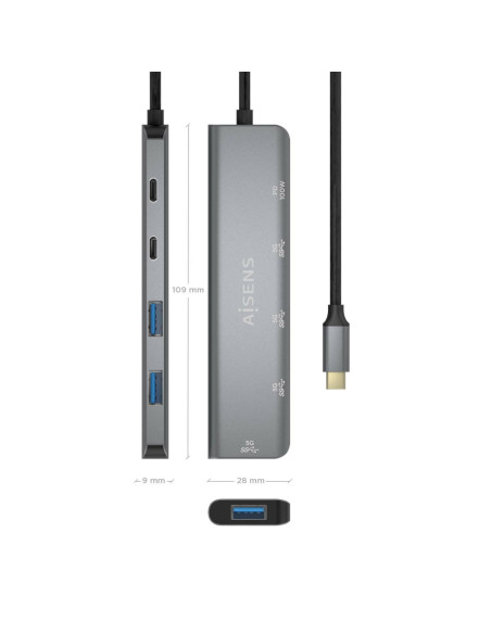 AISENS A109-0857 hub de interfaz USB 3.2 Gen 1 (3.1 Gen 1) Type-C 5 Mbit/s