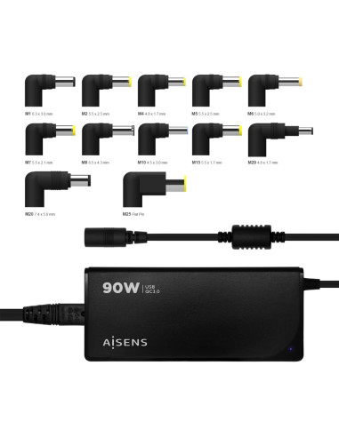 AISENS ASLC-90WAUTO-BK adaptador e inversor de corriente Interior 90 W Negro