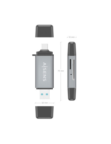 AISENS ASCR-2AC11-GR lector de tarjeta USB 3.2 Gen 1 (3.1 Gen 1) Type-A/Type-C