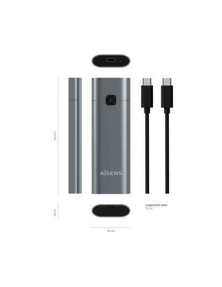 AISENS Caja Externa M.2 (NGFF) ASM2-021GR NVMe a USB3.2 GEN2, Gris