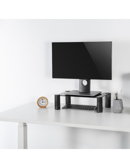 AISENS Soporte Elevador Cristal para Monitor/Portátil, Negro