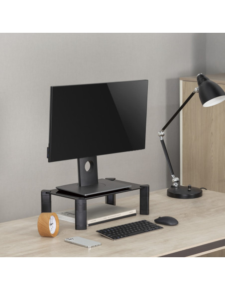 AISENS Soporte Elevador Cristal para Monitor/Portátil, Negro