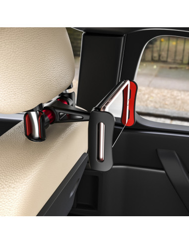 AISENS Soporte Coche Ajustable (1 Pivote) Para Reposacabezas Para Telefono / Tablet, Rojo