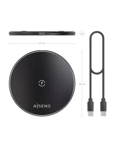 AISENS ASCH-15W1WC058-BK cargador de dispositivo móvil Smartphone Cargador inalámbrico Interior