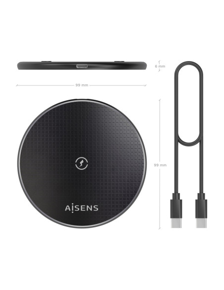 AISENS ASCH-15W1WC058-BK cargador de dispositivo móvil Smartphone Cargador inalámbrico Interior