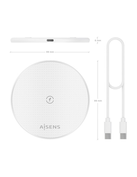 AISENS ASCH-15W1WC057-W cargador de dispositivo móvil Smartphone Cargador inalámbrico Interior