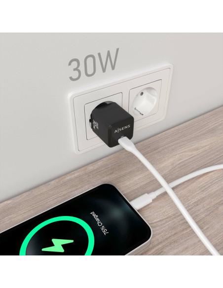 AISENS ASCH-30W1P036-BK cargador de dispositivo móvil Universal Corriente alterna Carga rápida Interior
