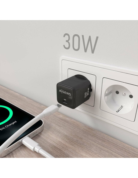 AISENS ASCH-30W1P036-BK cargador de dispositivo móvil Universal Corriente alterna Carga rápida Interior