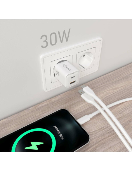AISENS ASCH-30W2P020-W cargador de dispositivo móvil Universal Corriente alterna Carga rápida Interior