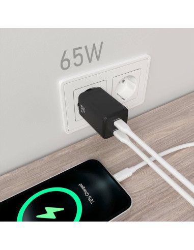 AISENS ASCH-65W2P040-BK cargador de dispositivo móvil Universal Corriente alterna Carga rápida Interior