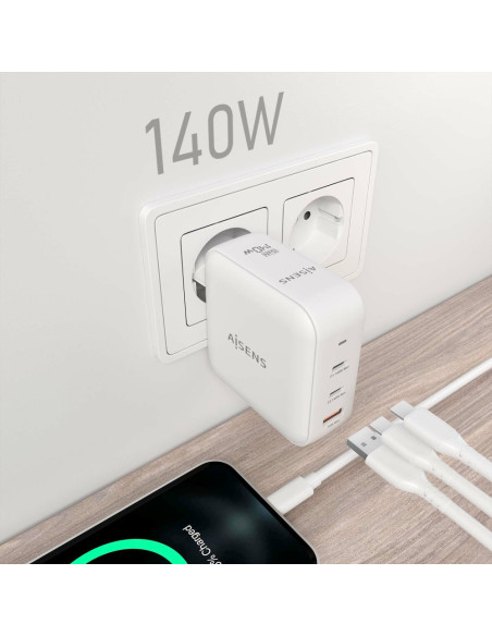 AISENS ASCH-140W3P030-W cargador de dispositivo móvil Universal Corriente alterna Carga rápida Interior
