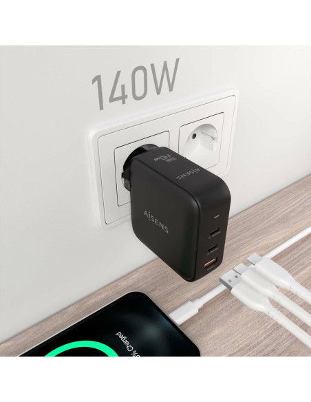 AISENS ASCH-140W3P031-BK cargador de dispositivo móvil Universal Corriente alterna Carga rápida Interior