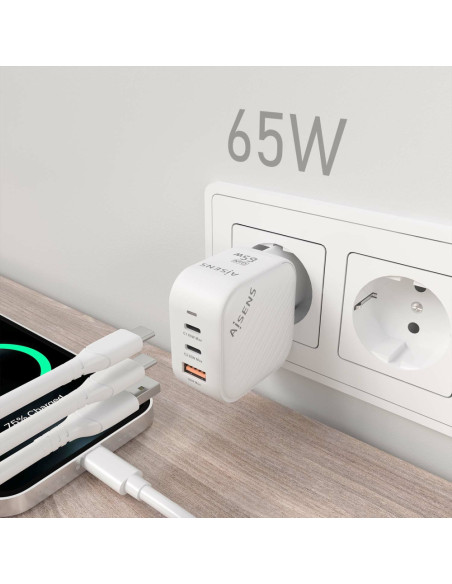 AISENS ASCH-65W3P026-W cargador de dispositivo móvil Universal Corriente alterna Carga rápida Interior