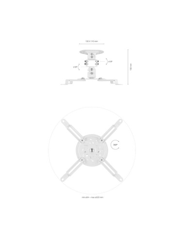 AISENS Soporte Universal Giratorio, Inclinable de Techo para Proyector 13.5Kg, Blanco